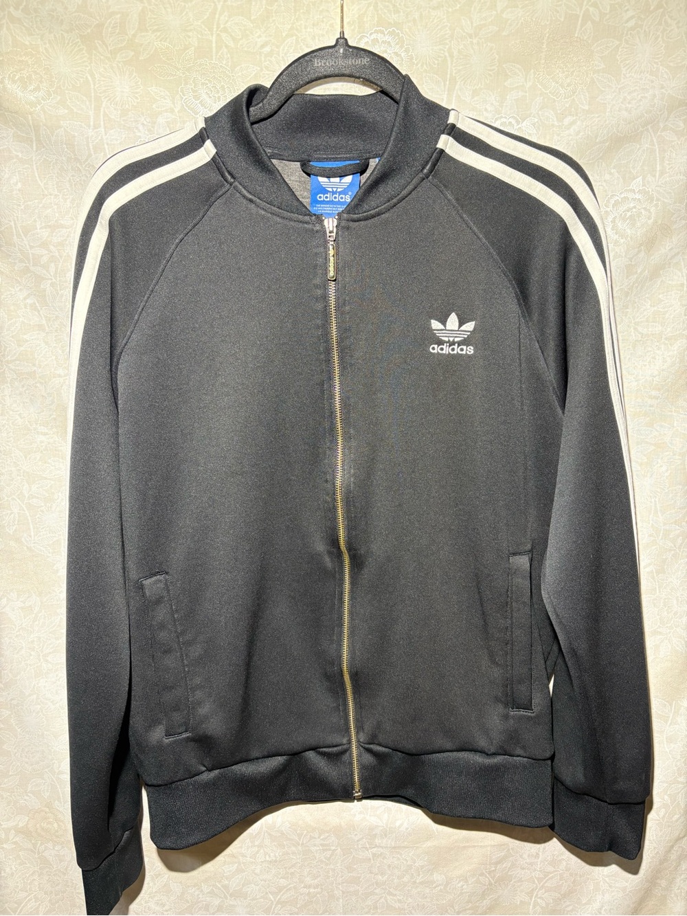 ADIDAS Black Zip-Up Track Jacket with White 3-Stripes